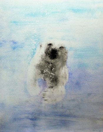 Ours au bain. Bear bath / Acrylique et laque sur toil . Acrylic lacquer on canvas . 146 x 114 cm. 2017