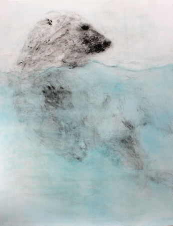 Ours au bain. Bear bath / Acrylique et laque sur toile. Acrylic lacquer on canvas . 146 x 114 cm. 2017